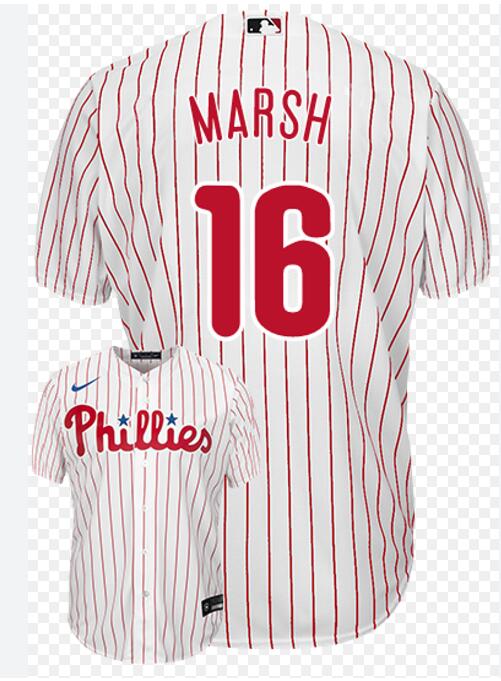 Men Philadelphia Phillies #16 Brandon Marsh NFL white with red strips Jersey